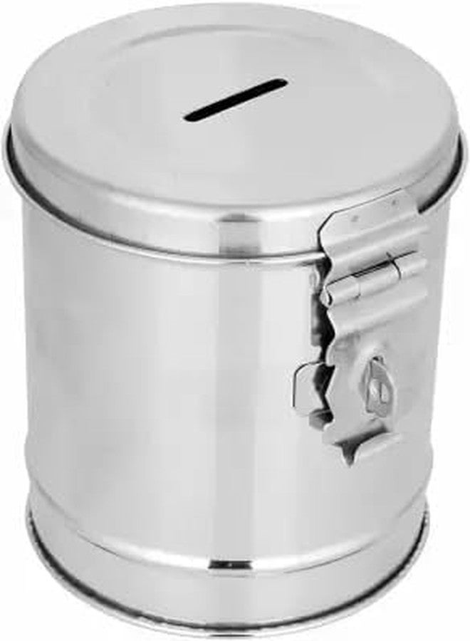 Idika Stainless Steel Gulak Piggy Bank, Round Shape 14 cm - Hundi Money Bank for Adults, Saving Box, Money Saving Box for Kids, Durable and Secure Design for Savings - Image 1